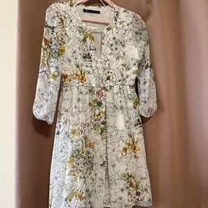 Zara White Floral Long Sleeve Dress